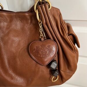 Juicy Couture Y2K Brown Leather Shoulder Chunky Bag Heart Charm Juicy Logo Rare